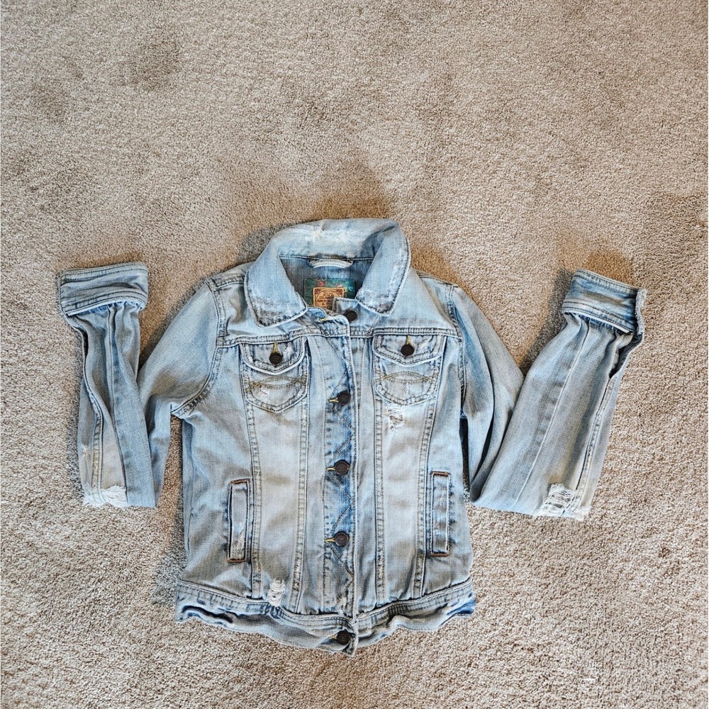 Abercrombie Fitch Denim Jacket Womens Small Distressed Trucker VTG K2K Western - Picture 3 of 8